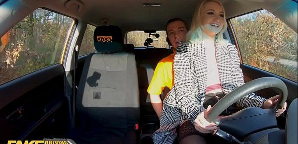 Fake Driving School Blonde Marilyn Sugar in Black Stockings Sex in Car